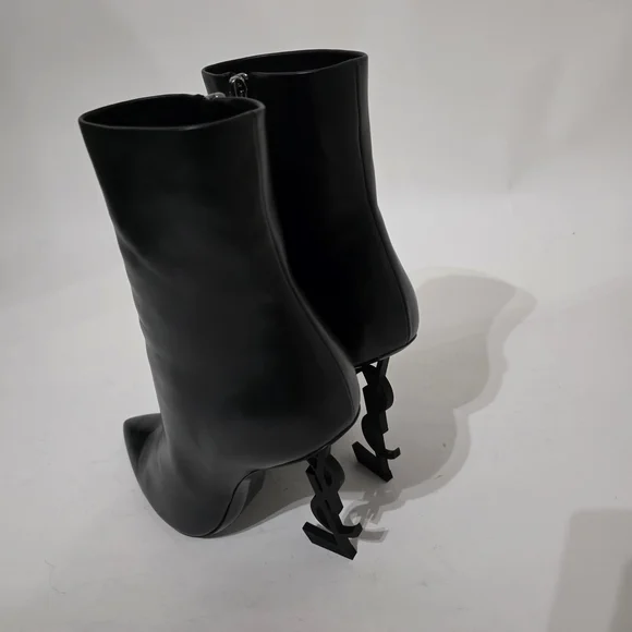 Saint Laurent Opyum Black Calfskin Ankle Boots Gold Heel Women’s Size 40 - Picture 12 of 14